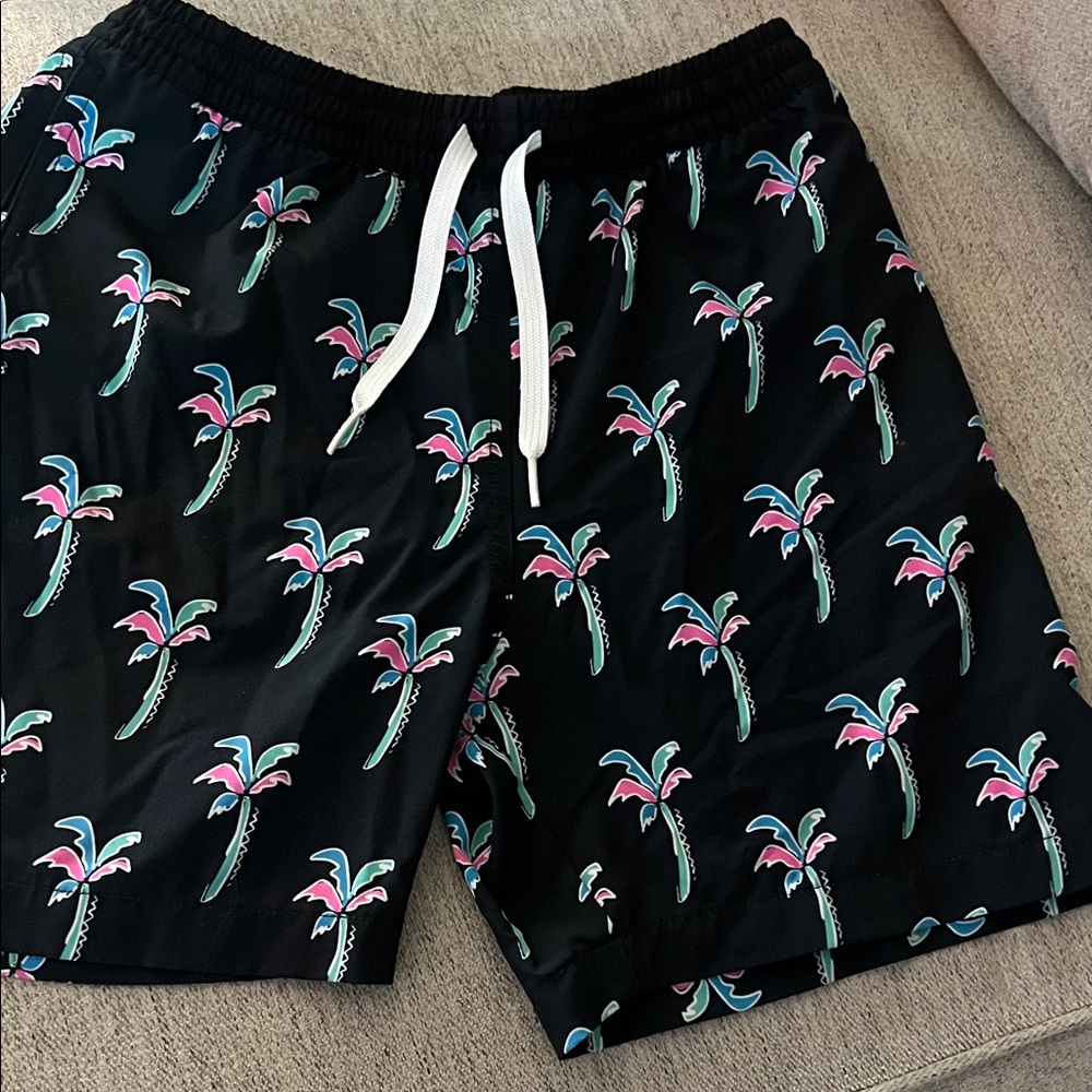 Chubbies Black Swim Trunks with Colorful Palm Print